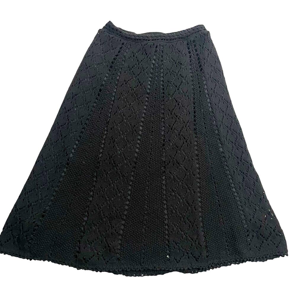 Y2K VTG LOFT Midi Skirt Knit Goth Womens Size 0 Crocheted A-Line Pull On Black